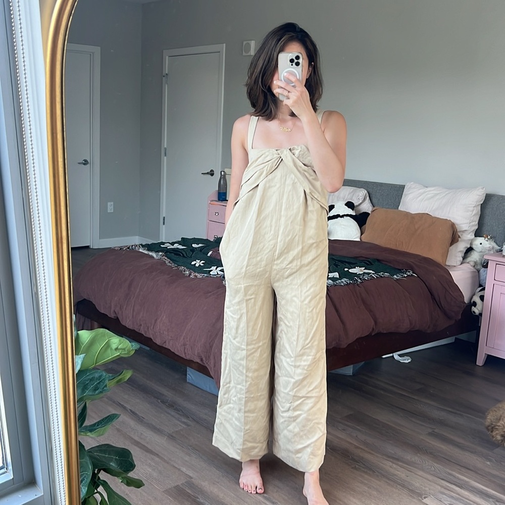 New COS linen blend oversized beige overalls jumpsuit